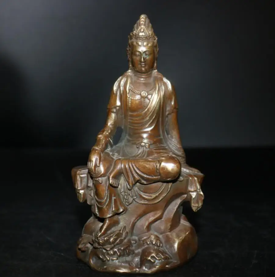 

China archaize brass Goddess of mercy bodhisattva crafts statue