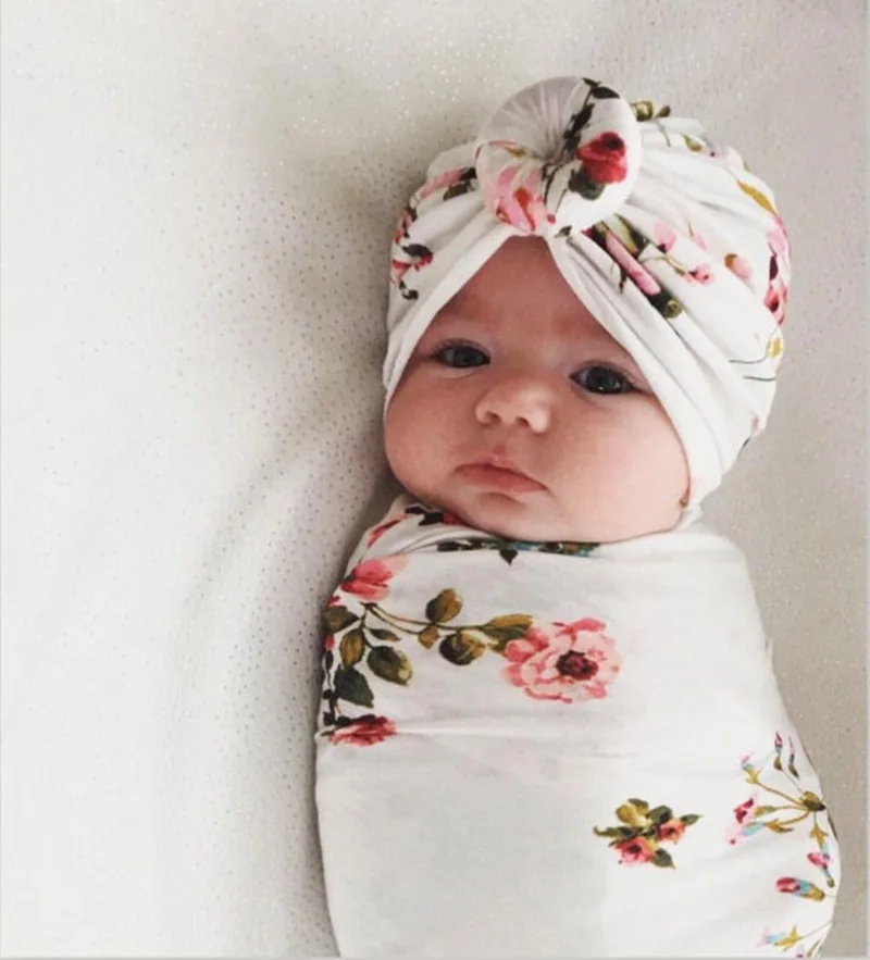 Baby Girls Floral Printed Colored Donut Hats BeBe Turban Headb Hood Newborn Bow Knotted Cap Unisex Cotton Soft Cute Flower | Детская