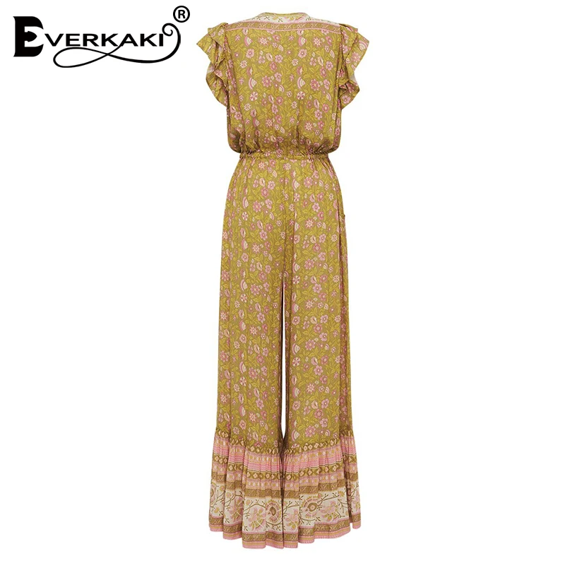 Комбинезоны Everkaki Boho с оборками, женские комбинезоны с поясом, регулируемые женские винтажные комбинезоны, женские комбинезоны, Новинка осени