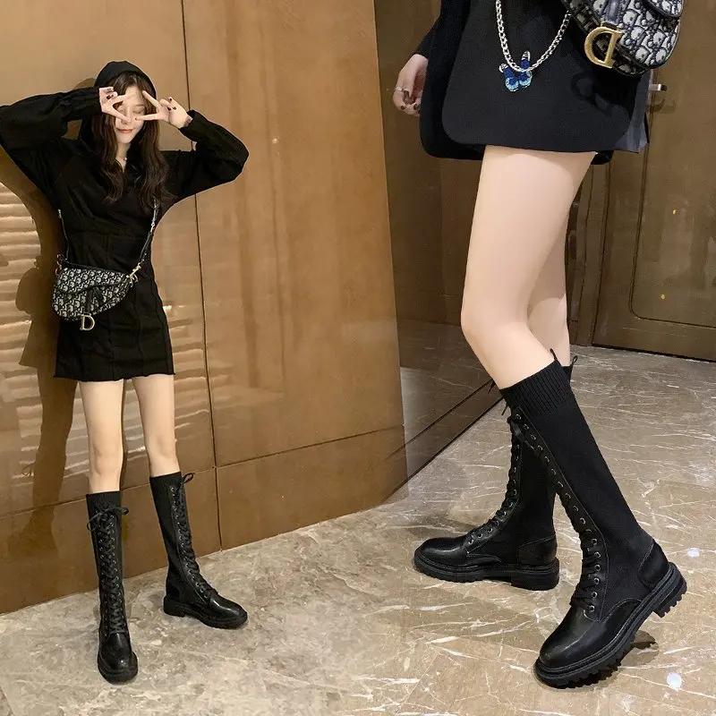 

Spring and Autumn 2020 new high tube slimming elastic socks boots fashion versatile boots thick soles skinny boots X577