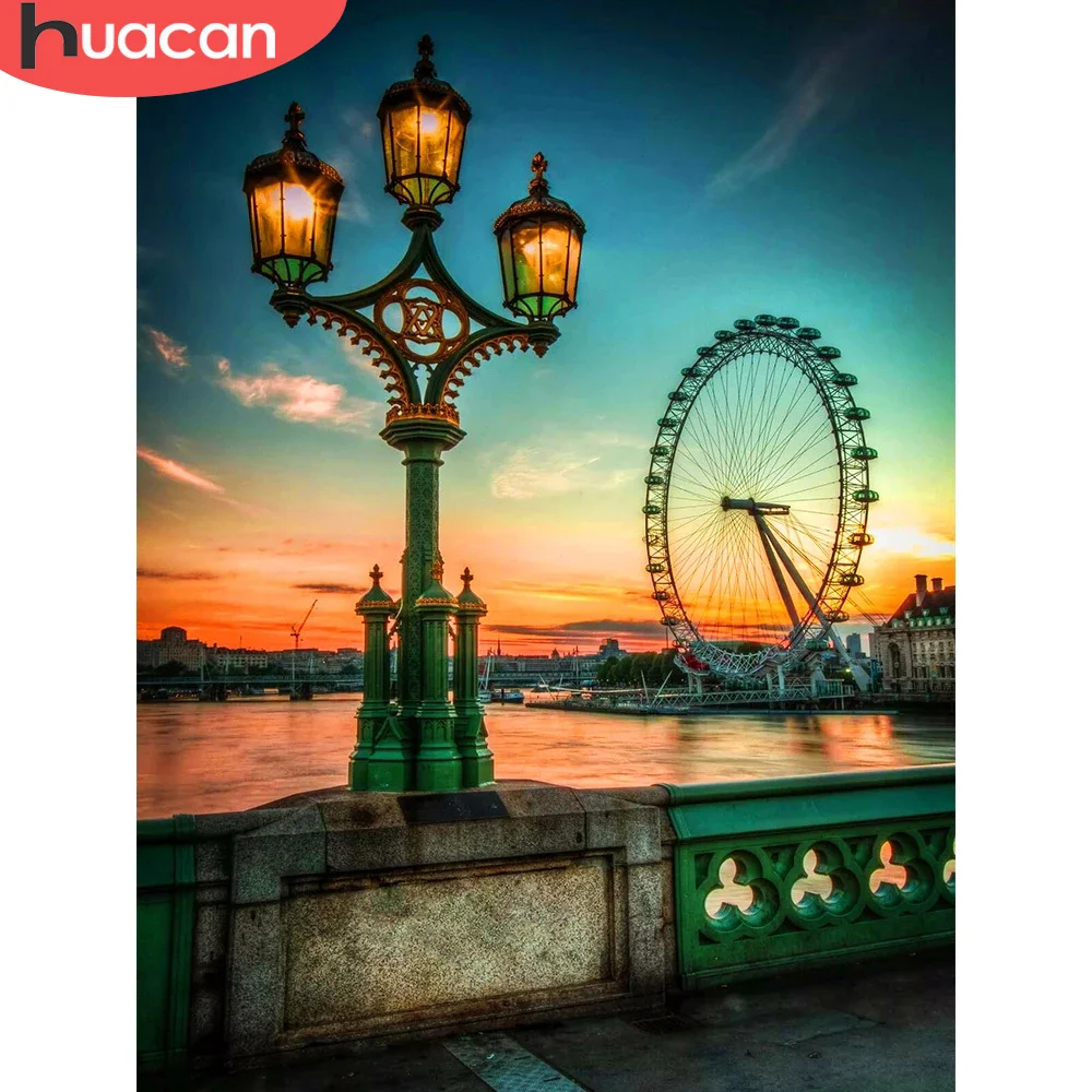 

HUACAN картинки по номерам городской пейзаж DIY рамка живопись по номерам озеро ручная роспись уникальный подарок украшение дома 50x65cm