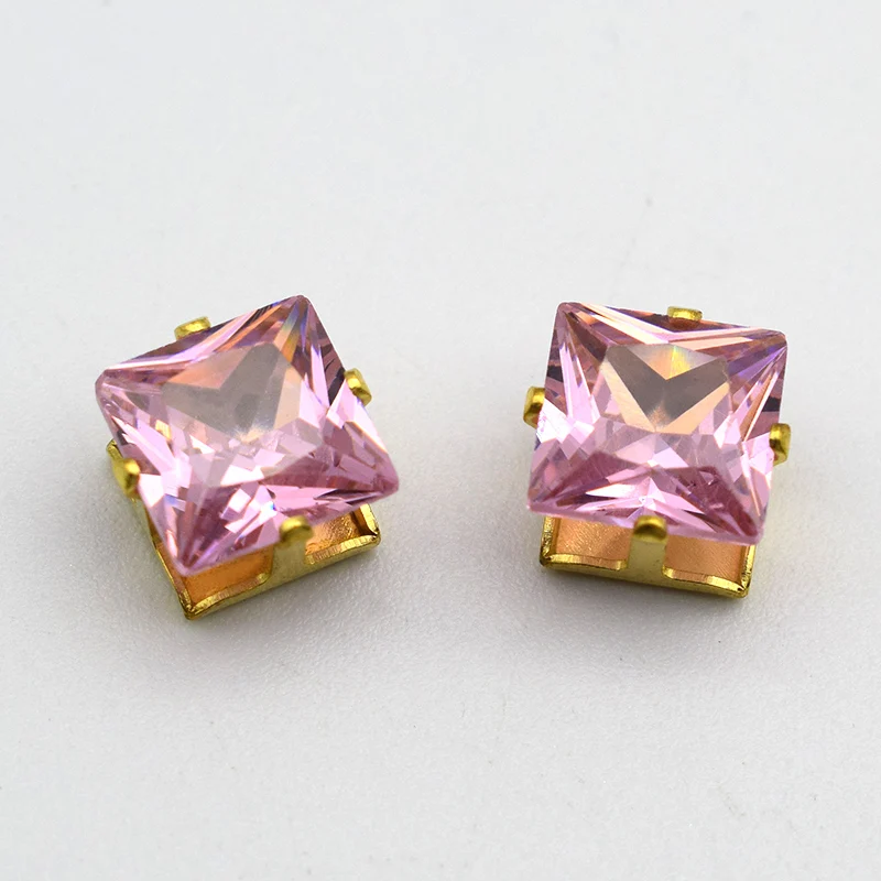 8 мм квадратный Циркон с золотой рамкой искусственные цветные драгоценные камни