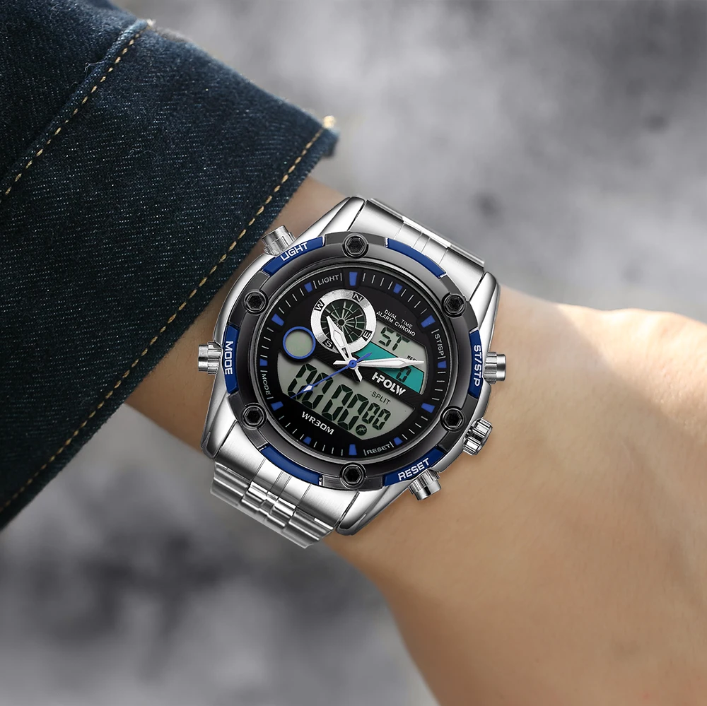 Роскошные светодиодный часы Для мужчин новый HPOLW спортивные s Полный Сталь