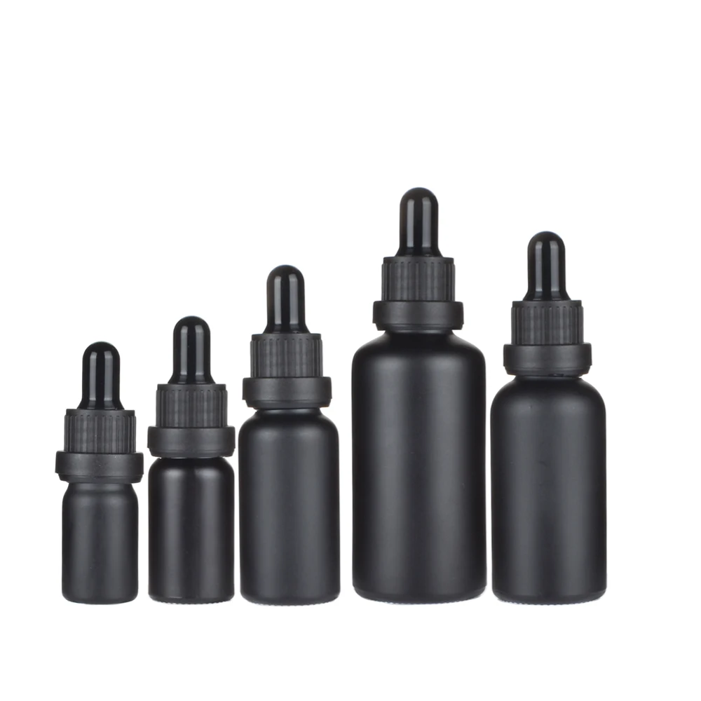 

6pcs/lot 5ml 10ml 15ml 20ml 30ml 50ML 100ML Matt Black Glass Bottle With Dropper Essential Oil Bottle Perfume bottle