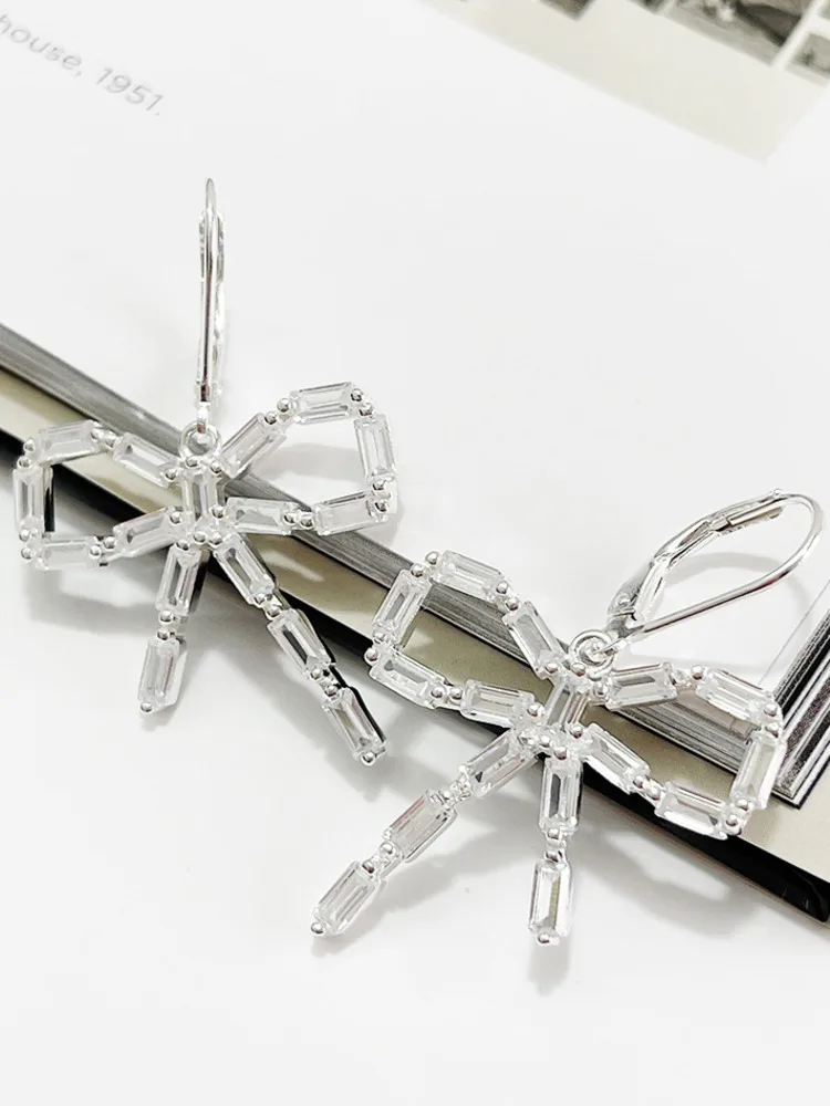 

925 Sterling Silver Simple Bowknot Zircon Drop Earrings For Women Trend 2021 Statement Boho Goth Party Accessories Jewellery