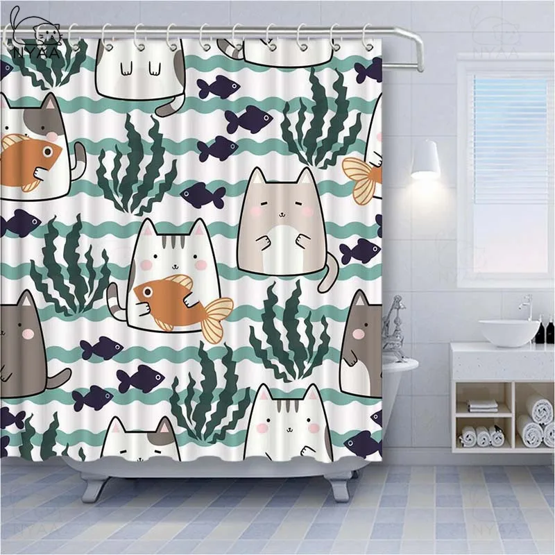 Занавеска для душа Vixm рисунок из мультфильма милые кошки летучие мыши и черепа