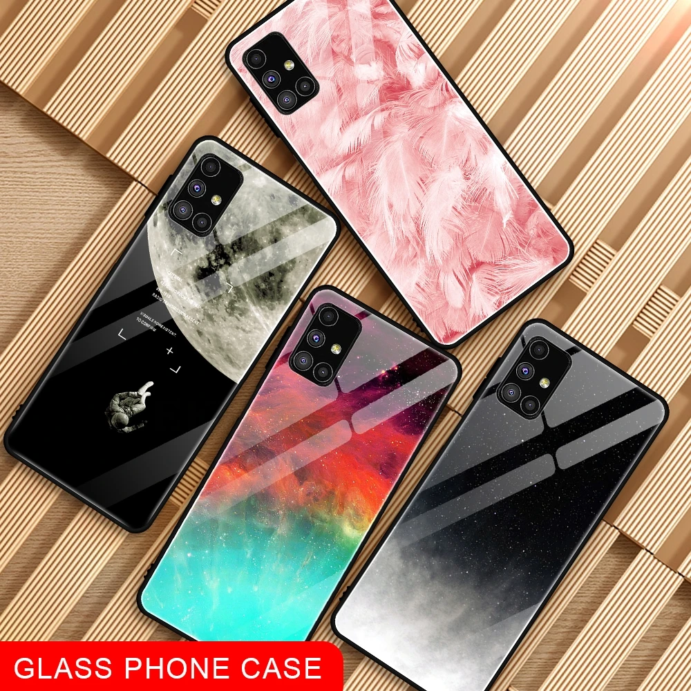 

Cool Space Tempered Glass Case For Samsung Galaxy M51 M31 M30 Moon Star Cover Funda For Samsung M31 M30 M51 m51 Side Fingerprint