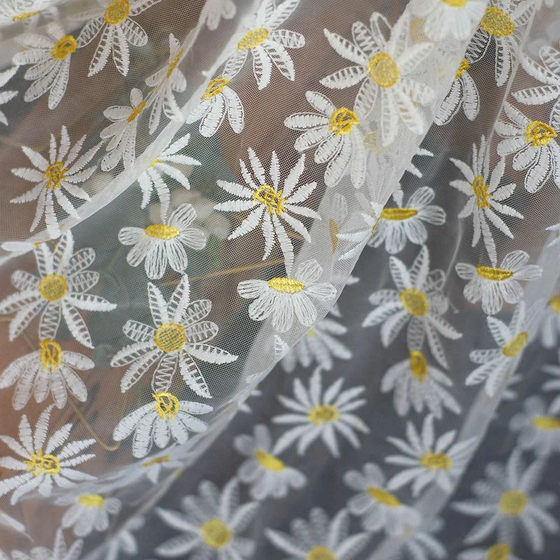 Сетчатая ткань с вышивкой в виде цветов ромашки 1 метр мягкая кружевная для