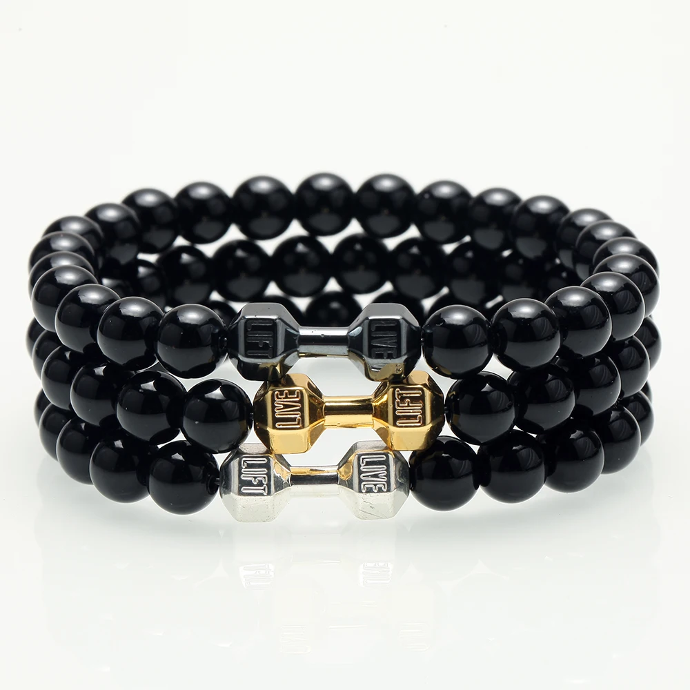 Парные браслеты из натурального камня для мужчин стальные золотые аксессуары