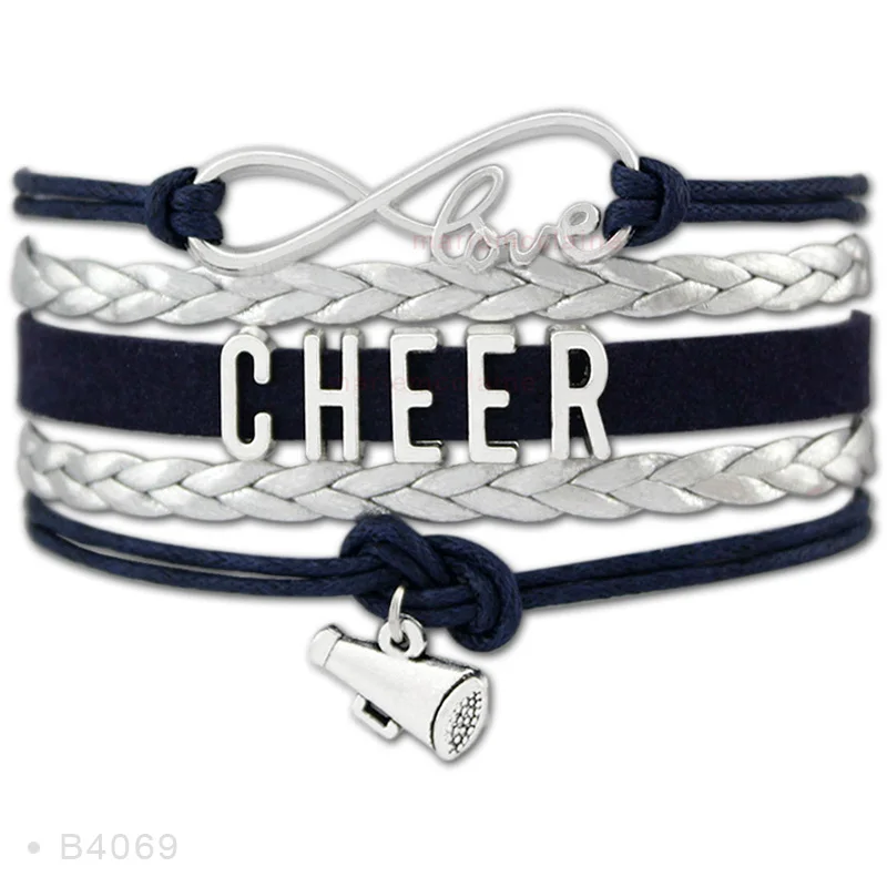 Бесконечность, любовь, сердце, Мегафон, надпись Cheer MOM, болельщик, амулет команды, для девушек, кожаные браслеты для женщин - Окраска металла: B4069