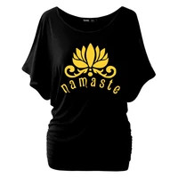 namaste lotus flower print bat sleeve women tshirt cotton casual funny t shirt for lady girl top tees