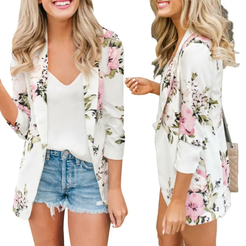 

Women's Floral Printed Blazer Candigan Autumn Casual Notched Blazers Female 2019 Office Lady Elegant Long Sleeve Business Blazer