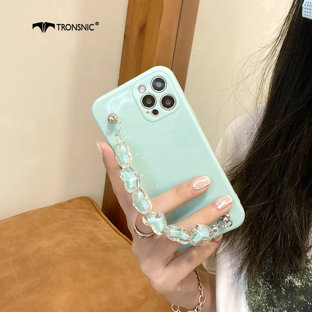 

Glitter Love Chain Phone Case for iPhone 13 12 11 Pro Max XR Xs MAX Soft Green Wrist Glossy 3d Case for iPhone 6s 7 8 Plus Cover