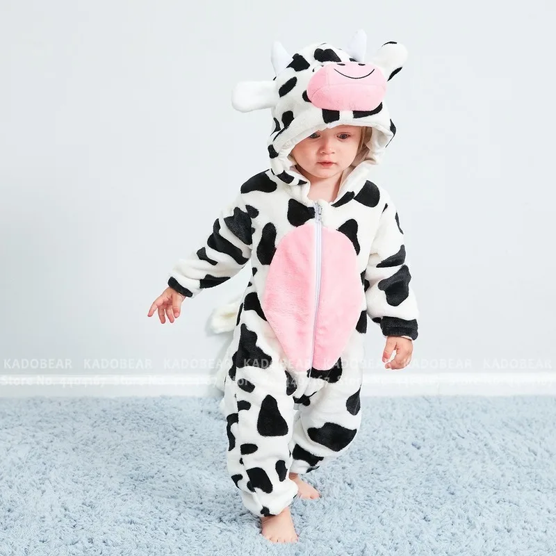 Cartoon Cow Baby Rompers Christmas Pajamas Coral Fleece Sleepwear Boy Girl Fur Plush Jumpsuit Pyjamas Kids Flannel Winter Pijama | Мать и
