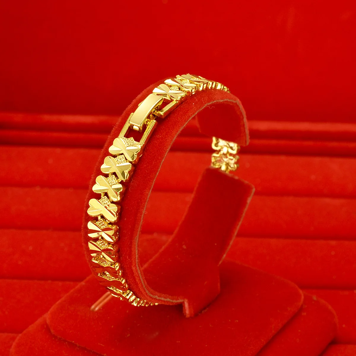 

Bowknot Carved Bracelet Women Girl Jewelry 18k Yellow Gold Filled Fashion Wrist Chain Link