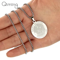 stainless steel saint michael medal necklace for women ancient religious jewelry metal archangel choker necklace gift