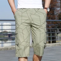 male shorts multi pocket summer loose zipper breeches grey green plus size 6xl short pant casual cotton long mens cargo shorts