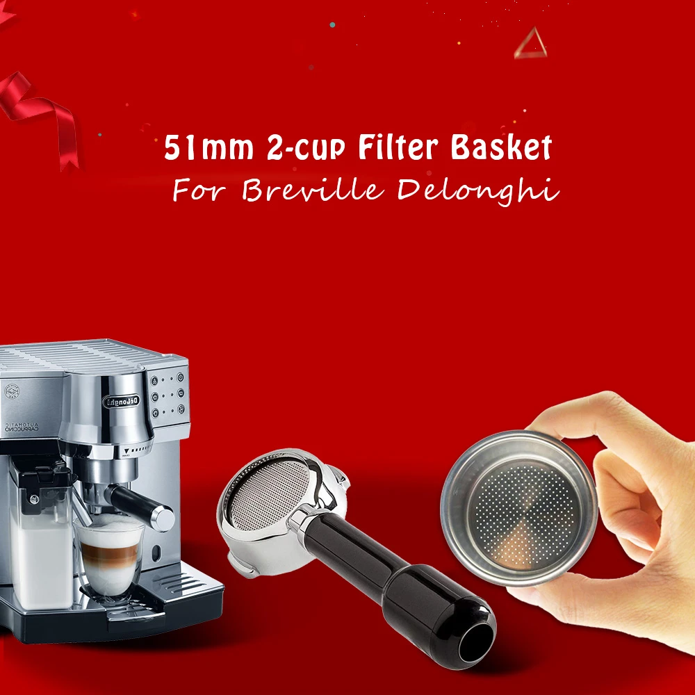 

High Pressure Breville Delonghi Krups Coffee Machine Filter Porous Accessories Double Cup Stainless Steel Single Layer 51mm 2Cup