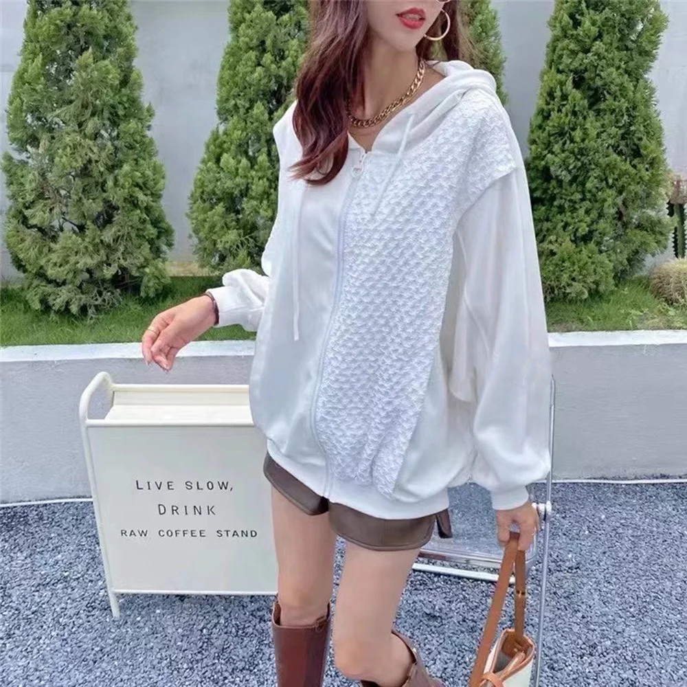 

Womens Casual Hoodie Autumn New 2021 Solid Color Zipper Long Sleeve Hooded Korean Fashion Loose Simplicity Ladies Jacket