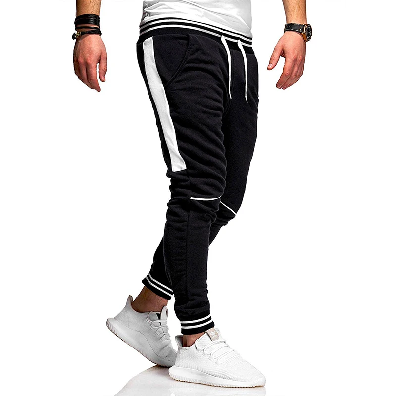 

Mens Jogger Pants Skinny Track Pants Male Fleece Running Sweatpants Drawstring Side Stripe Sweat Pants Black Joggers Sweatpants
