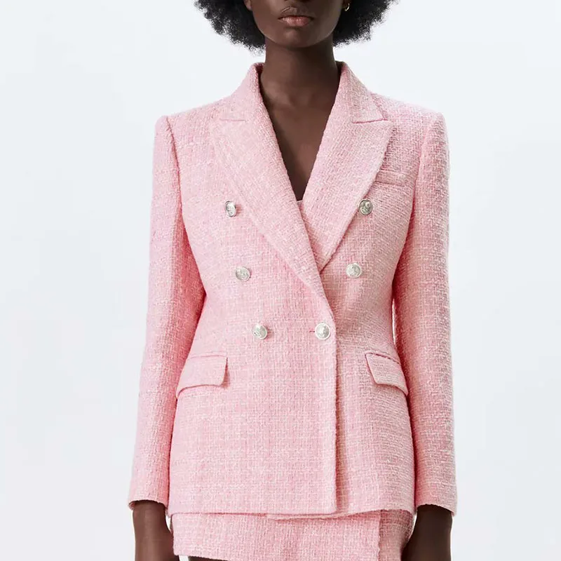 

Women Summer Casual Solid Blazers Coats Suits 2021 ZA Double Breasted Female Elegant Street OL Blazer Outerwear Clothing