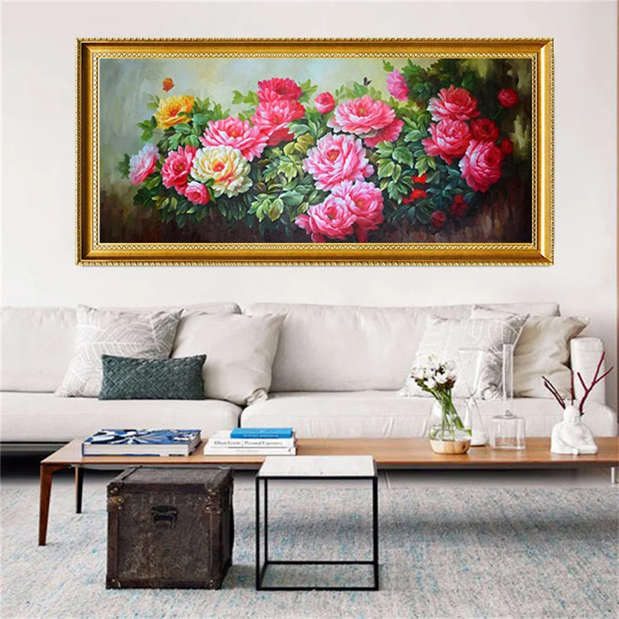 

Handmade flowers blooming wealthy country color Tianxiang flower peony illustration home decoration canvas painting wall art