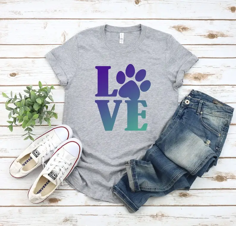 

Love Dog Paw Print Shirt -Love Paw script Tee-Dog Lover T-Shirt-Animal Lover- Fur Mama, Heart Paw Dog Tshirt- Dog Mom,