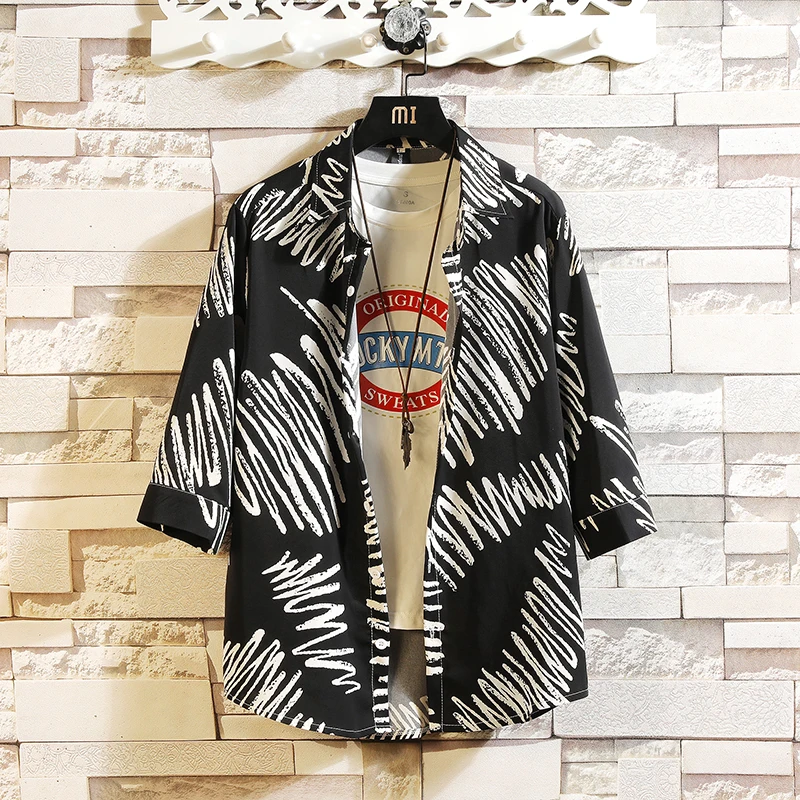 Мужская пляжная рубашка с коротким рукавом Повседневная Свободная гавайская