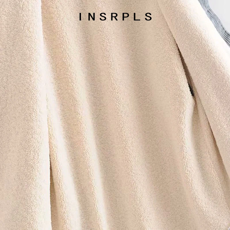 

INSRPLS Women Fashion With Fleece Thick Warm Corduroy Jacket Coat Vintage Long Sleeve Pockets Female Outerwear Chic Tops