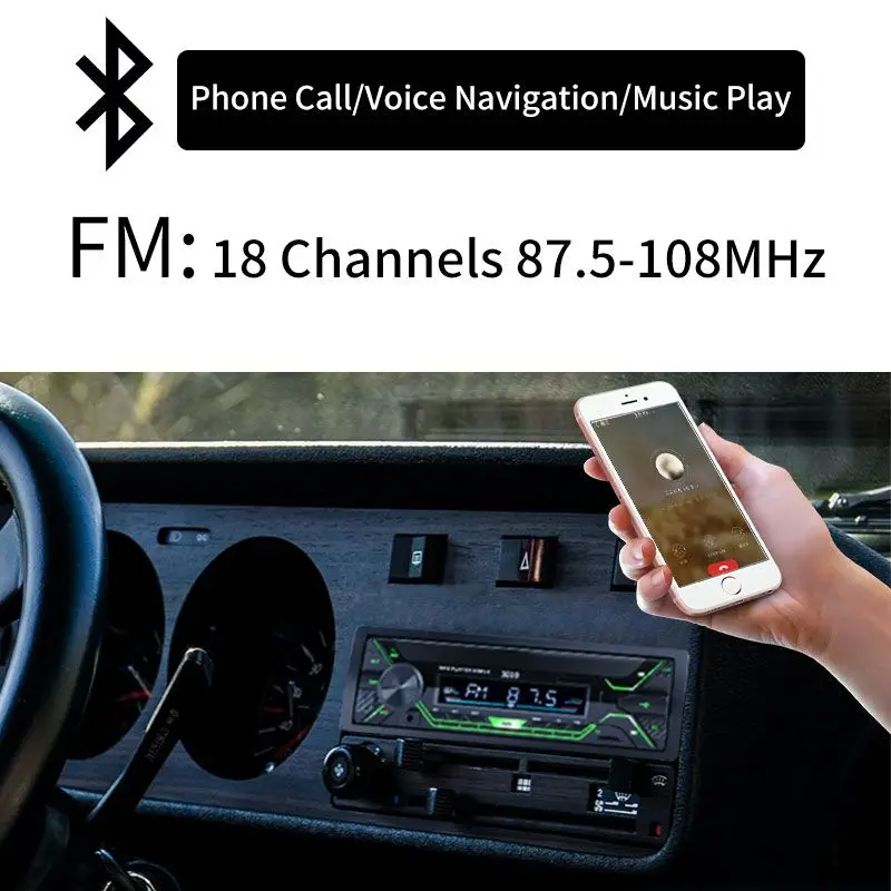 Автомагнитола 1 дин Bluetooth MP3 плеер FM стерео 60Wx4 12V с красочными огнями AUX/USB/SD
