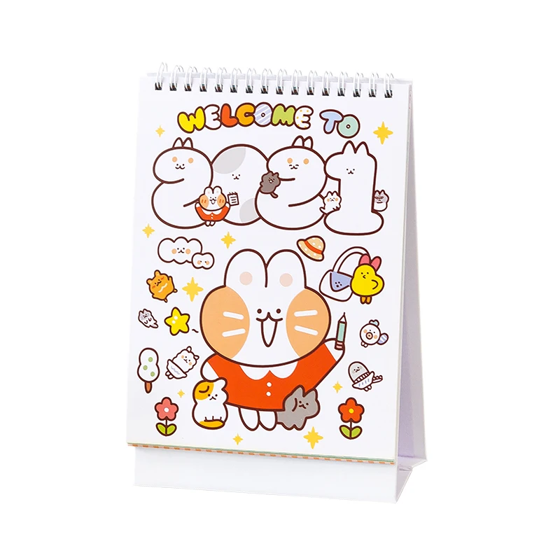 Yoofun 2021 Kawaii Coil Настольный календарь и карты двойной ежедневный планировщик стола