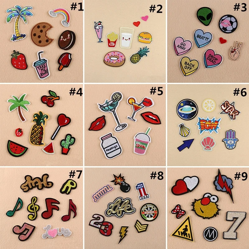 

1 set Package Embroidery Iron On Patches Sewn Applique Cute Logo Food Uniform DIY Embroidered Patch Clothes DIY Craft Supplies