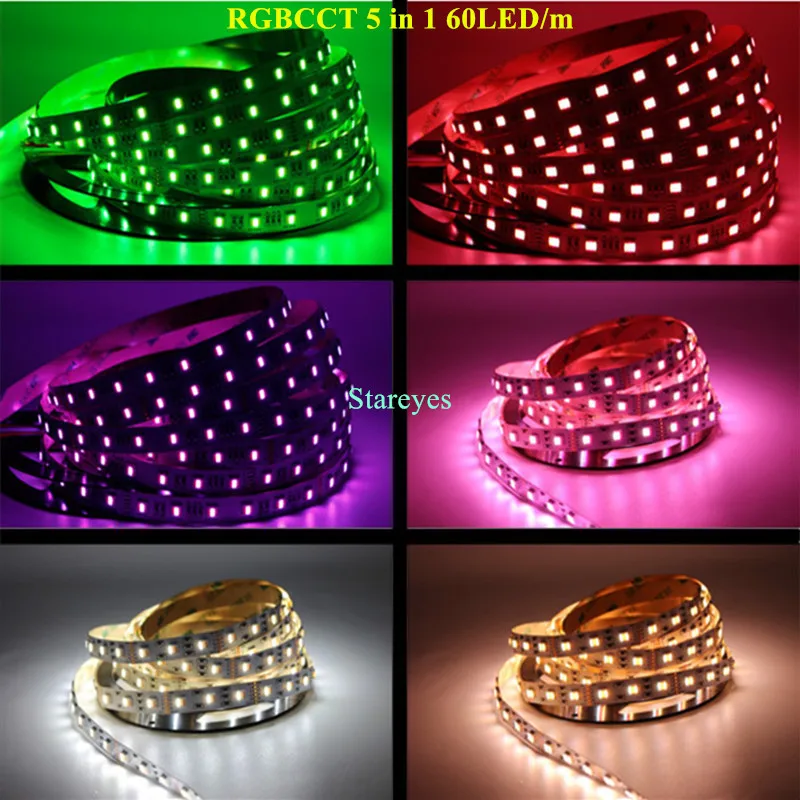 1 шт. SMD5050 60 96 Светодиодный одов/м 5 м RGBCCT в 12 В постоянного тока 24 Светодиодная