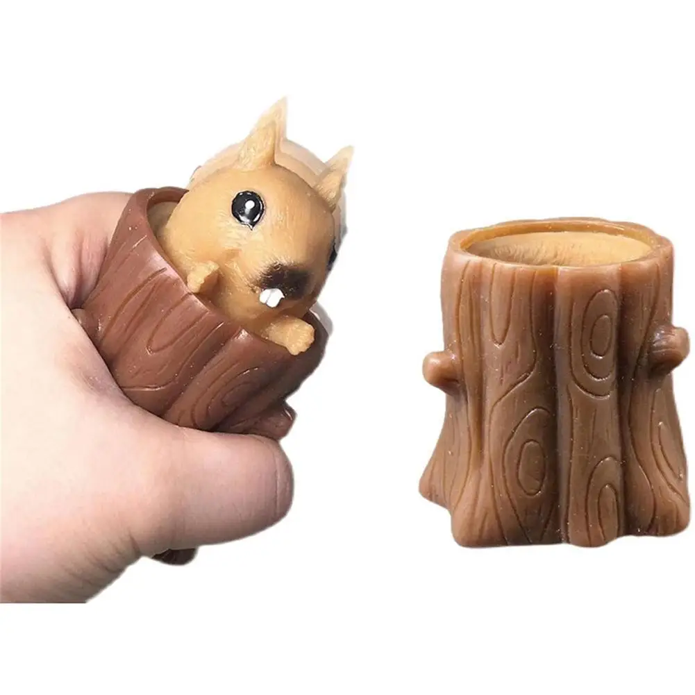 

Cute Animal Squirrel Squeeze Squirrel Vent Squirrel Cup Decompression Toy Stump Rubber Stake Fidget Toys Gift For Friends