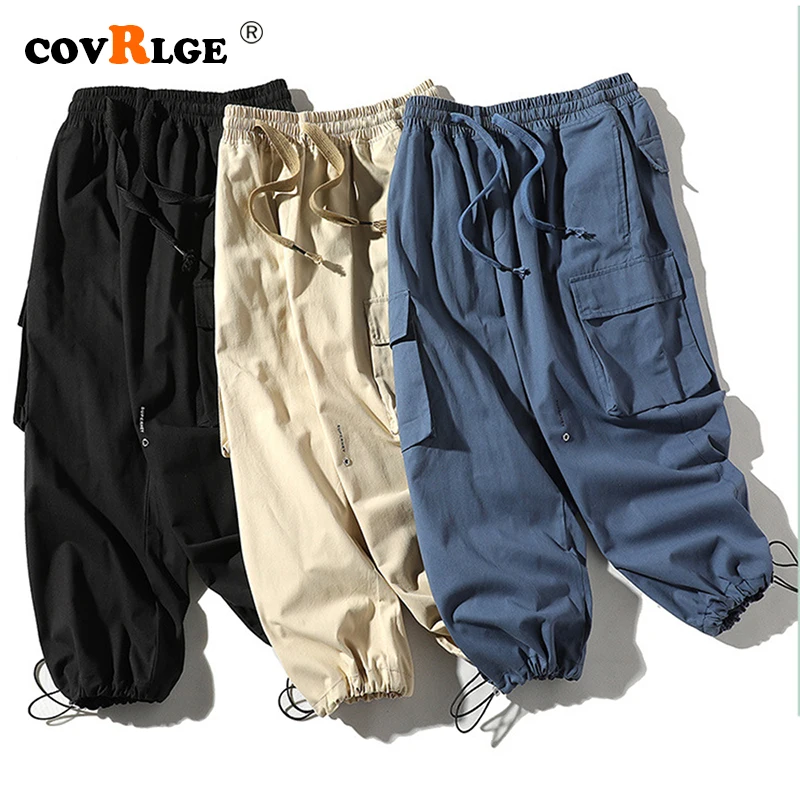 

Covrlge Male Harajuku Patchwork Ankle-Length Pants Brand Men Cargo Pants 100% Cotton Men Fashion Casual Pants Streetwear MKX069