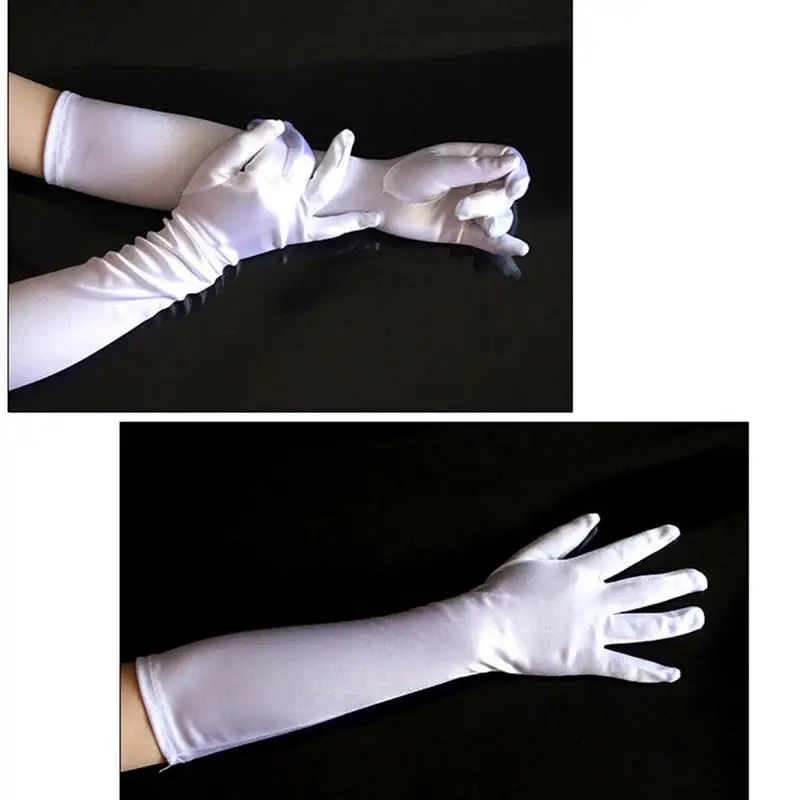 Свадебные атласные перчатки винтажные одноцветные длиной до локтя Вечерние |