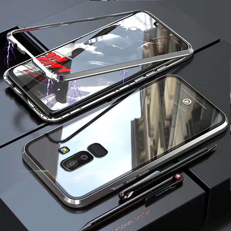 YonLinTan чехол для Samsung galaxy J8 2018 J 8 Прочный Магнитный из закаленного стекла |