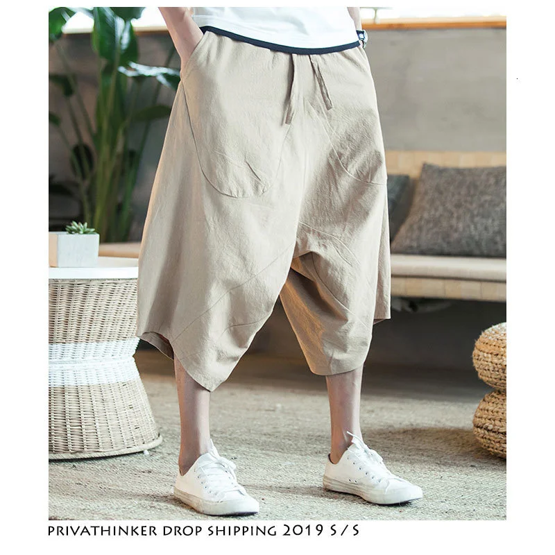 Dropshipping Men Harajuku Harem Pants 2022 Mens Summer Cotton Linen Joggers Pants Male Vintage Chinese Style Sweatpants Fashions