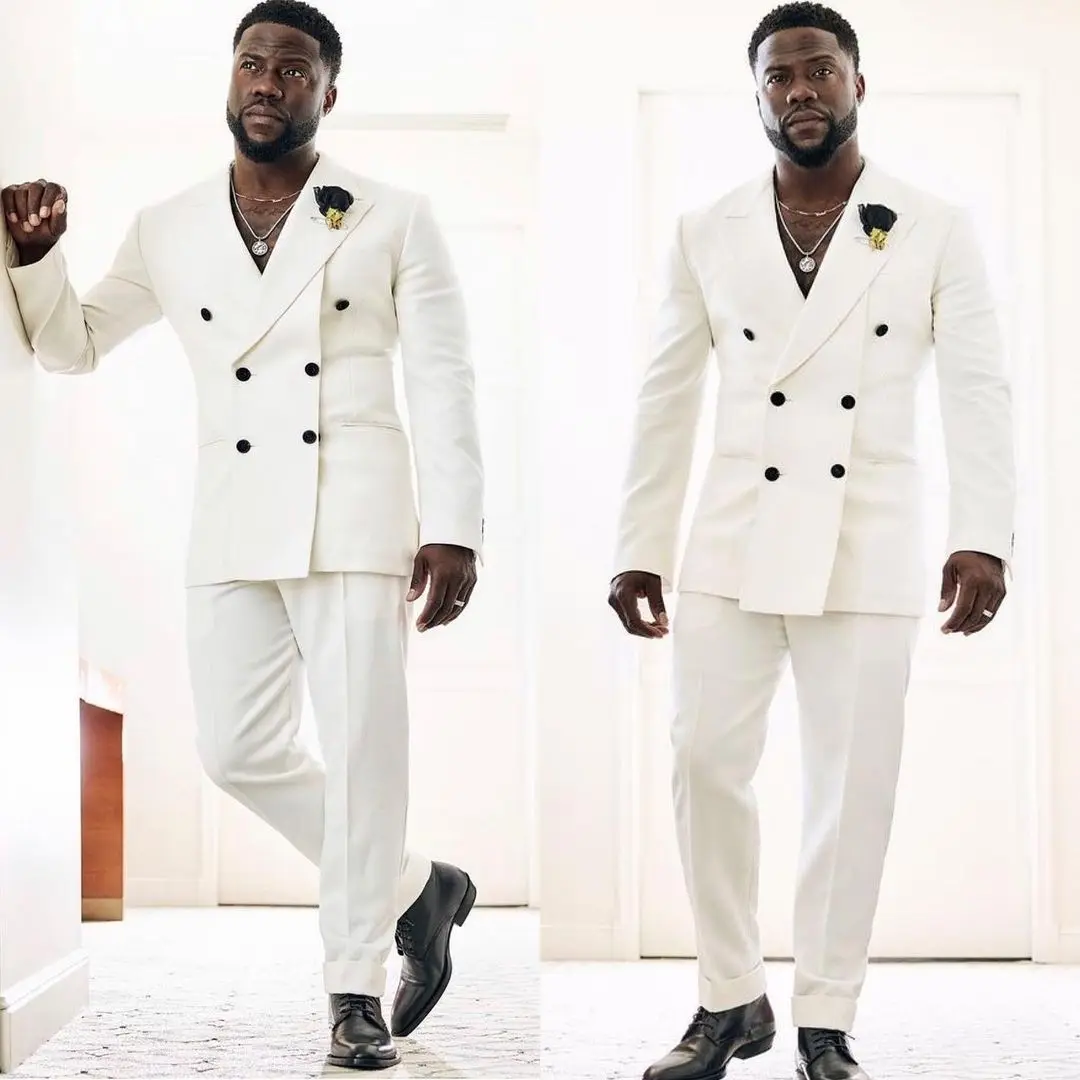 

2 шт., белые красивые свадебные смокинги для мужчин, блейзер и брюки для жениха, мужской костюм для жениха, мужская повседневная одежда