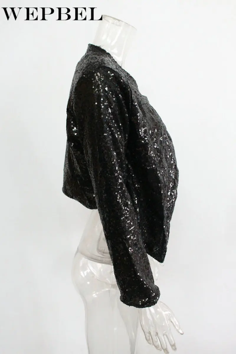 

WEPBEL Sparkly Sexy Women Sequin Cardigan Jacket Coat Long Sleeve Short Cropped Clubwear Vintage Party Costumes