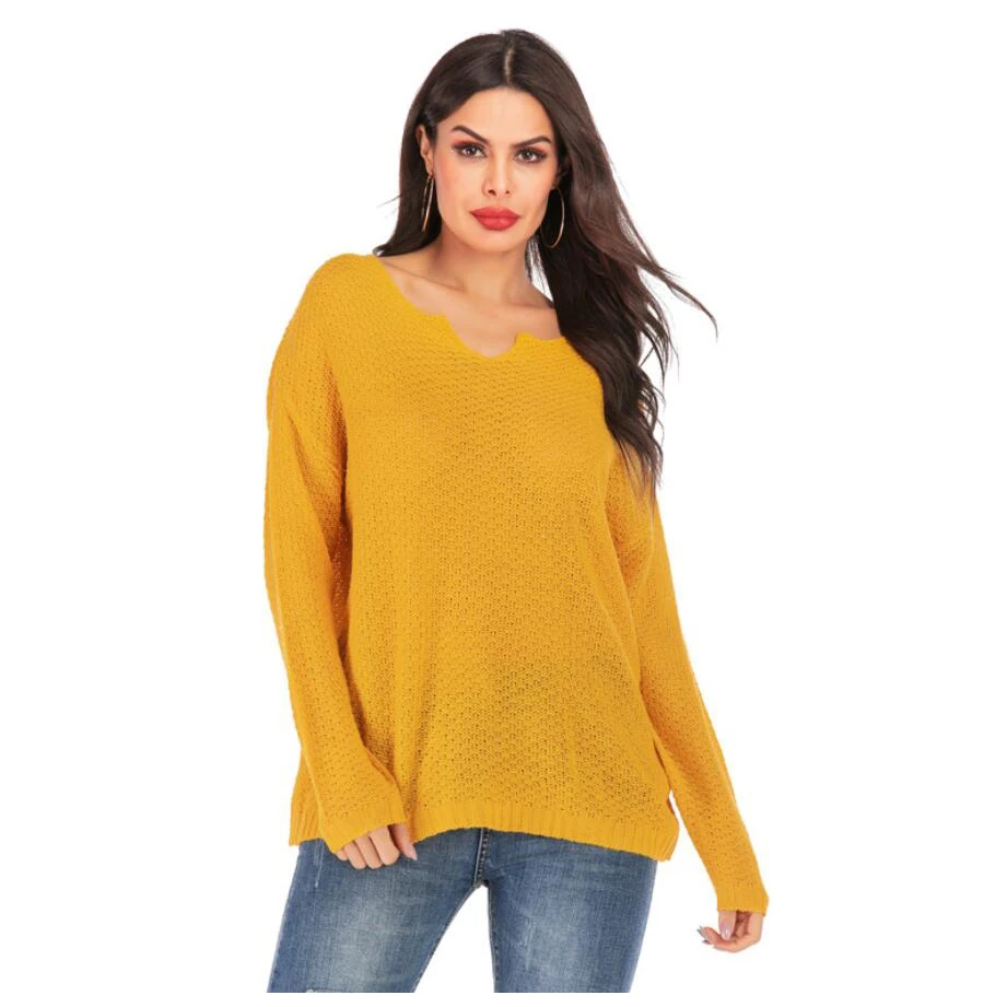 

Autumn Winter Woman Sweaters Long Sleeve Solid Color V-neck Pullover Knitted Sweater Blouse Women Clothing