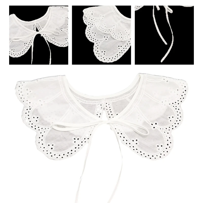 

Women White Hollow Out Petal False Collar Shawl Wrap Embroidery Floral Butterfly Wing Shape Capelet Dickey Necklace