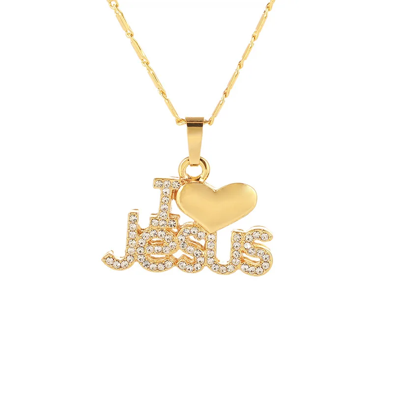 

20pcs Fashion Religious I Love Jesus pendant necklace for women gold rose gold Christian jewelry gift