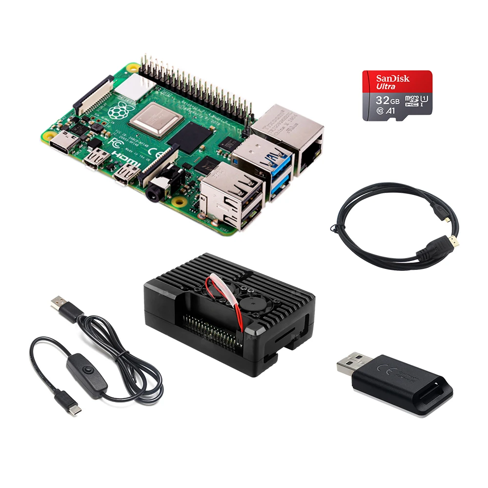 

RELKA R10 Raspberry Pi 4 Model B Kit 2/4/8GB + SD Card Reader + 32GB SD Card + Aluminum Alloy Case + Video Cable