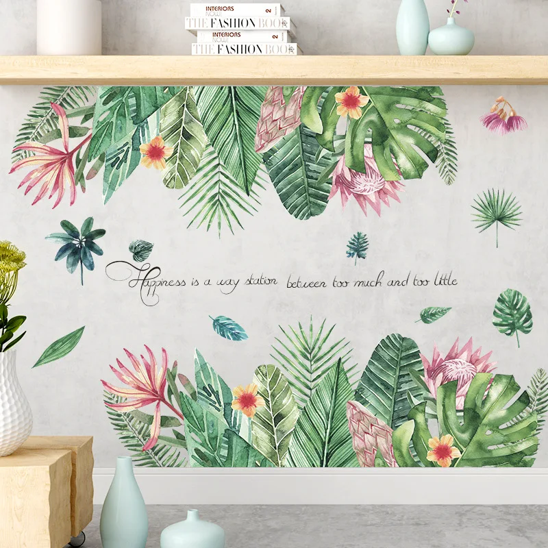 

Tropical Plants Leaves Wall Stickers for Living room Bedroom Door Eco-friendly Vinyl Waterproof Wall Decals Art DIY Home Decor