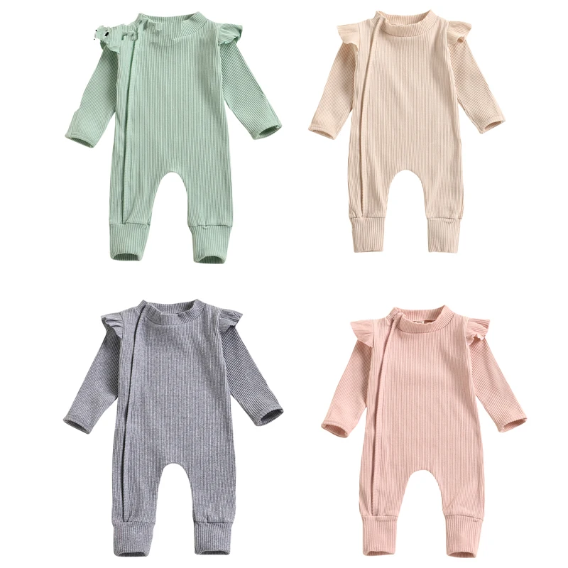 

0-18M Newborn Infant Baby Boy Girl Zipper Romper Long Sleeve Jumpsuit Autumn Fresh Solid Color