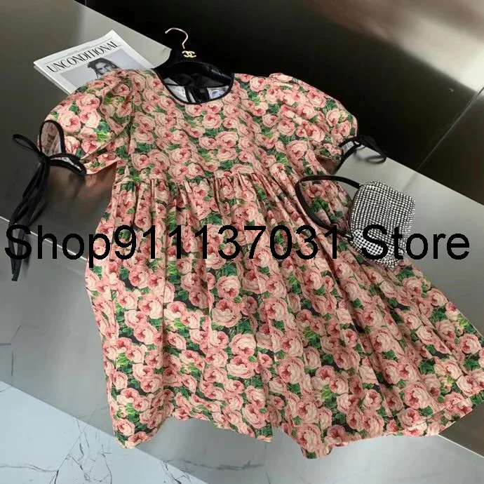 

Новинка весна-лето 2021 детское платье в стиле ретро с принтом роз Бандажное дизайнерское прозрачное Хлопковое платье с принтом