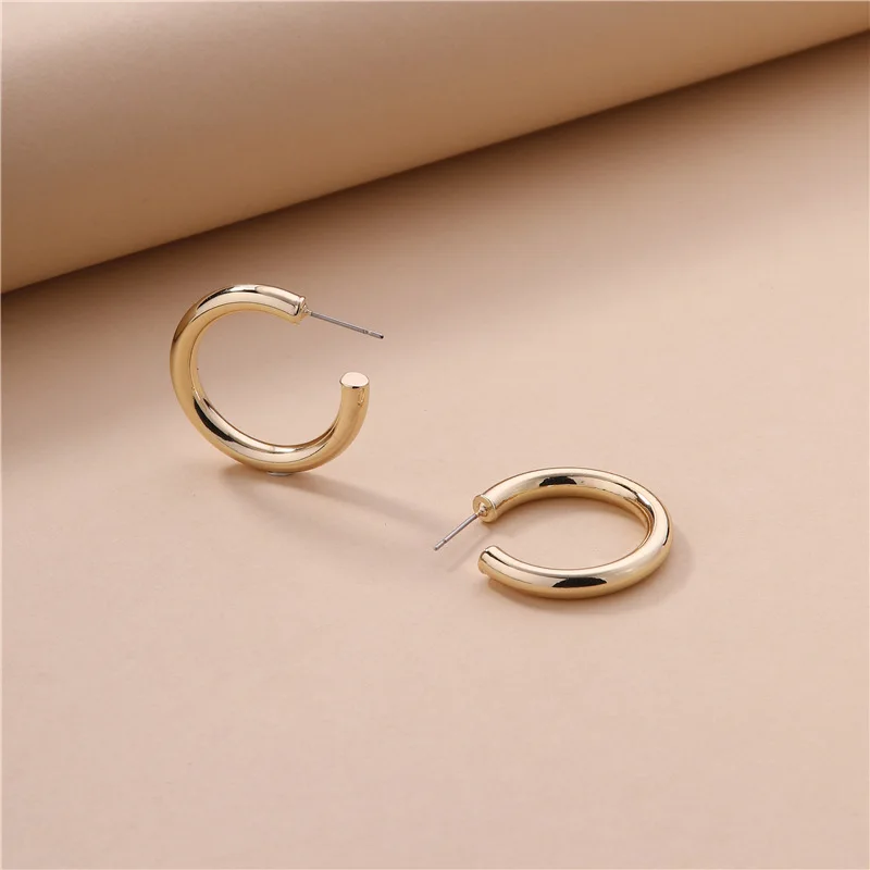 

Fashion Minimalism Gold Silver Copper Alloy Geometric C-shaped Female Earrings Simple High-quality Circle Wedding Party Jewelry