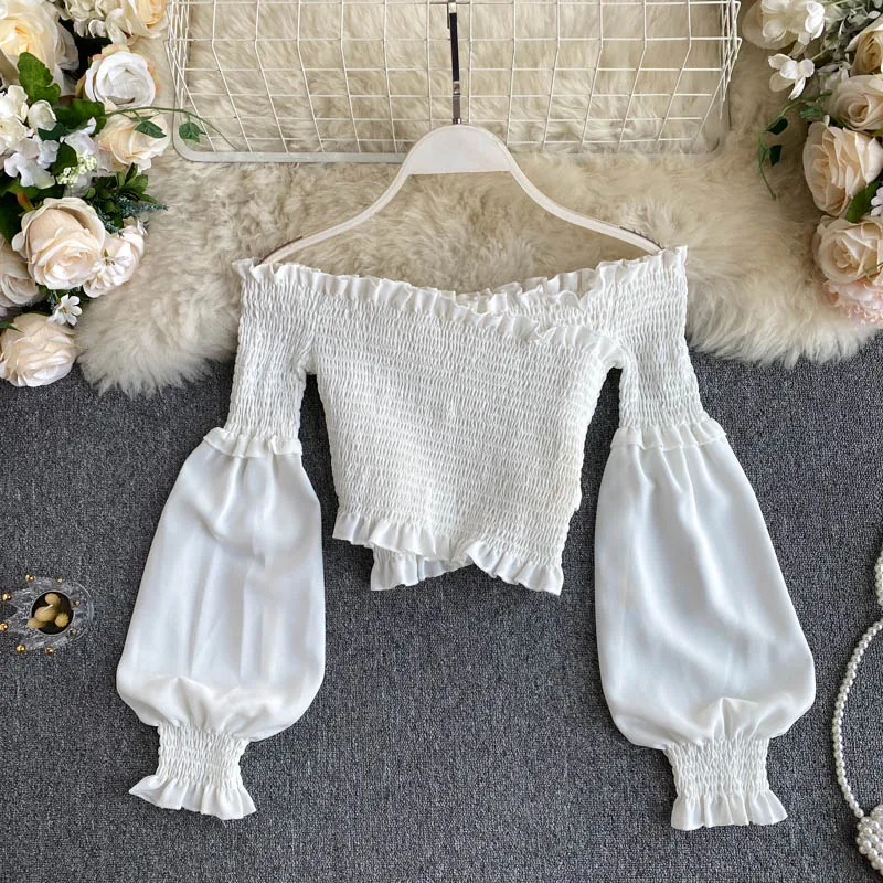 Праздничные топы с пышными рукавами женская дизайнерская короткая шифоновая