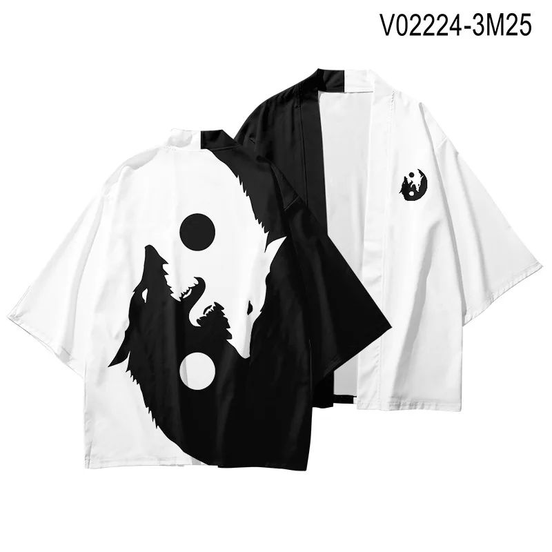 

New Samurai role-playing shirt yukata oversized 3D kimono Japanese black and white robe cardigan Harajuku kimono for men women